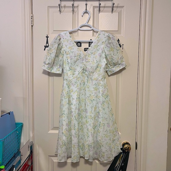 floral print puff sleeve a-line dress (s) - Picture 1 of 1